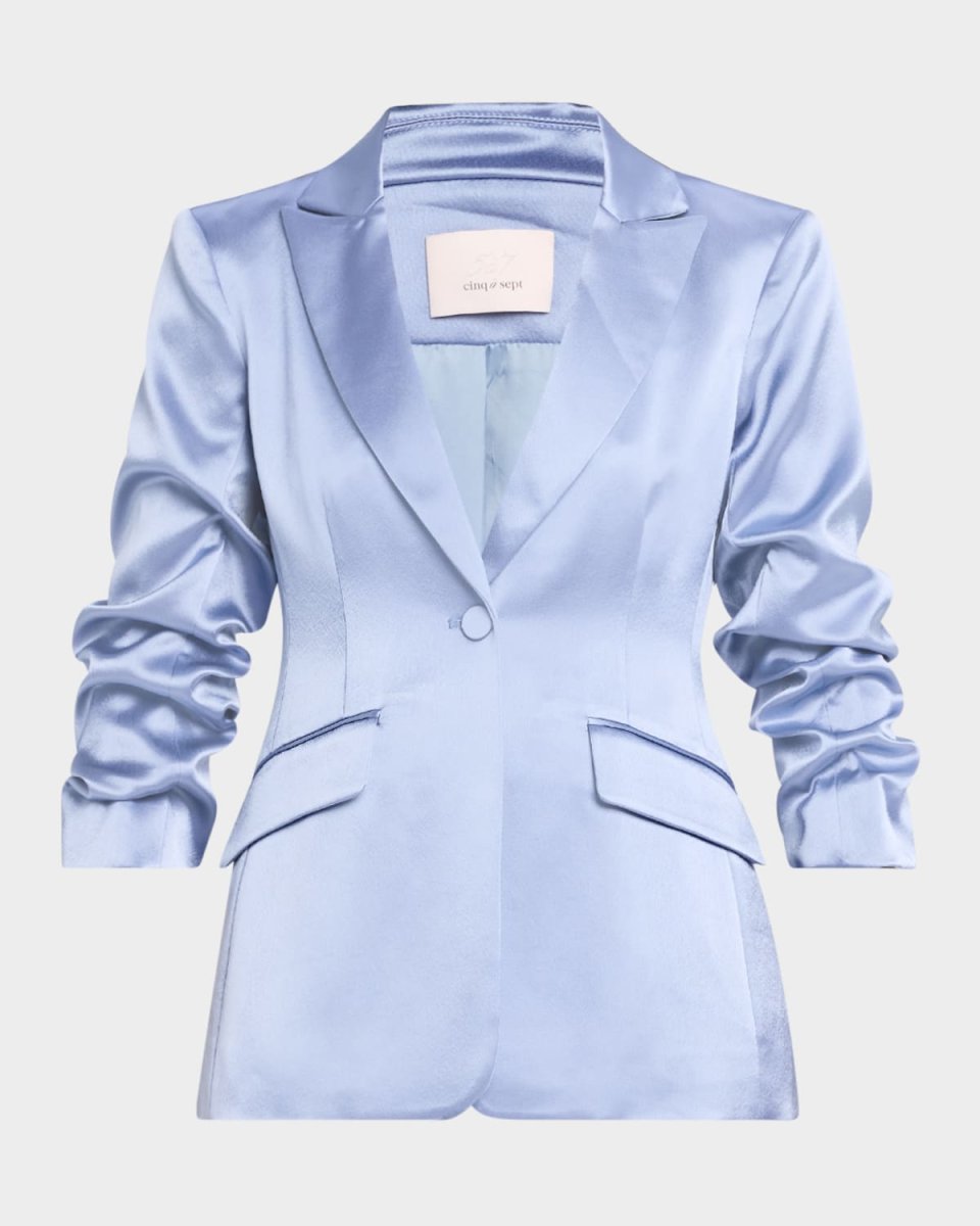 Cheyenne Smooth Satin Scrunched-Sleeve Blazer